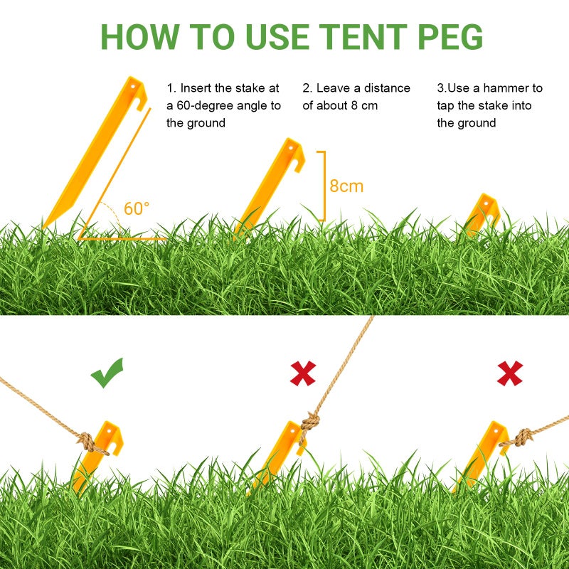 Hikemax Plastic Tent Stakes 10 Pack - 9 Inch Heavy Duty Beach Sand Pegs - Windproof Plastic Garden Stakes for Secure Tents, Inflatables, Canopies, Rain Tarps and Garden Structures - Image 5